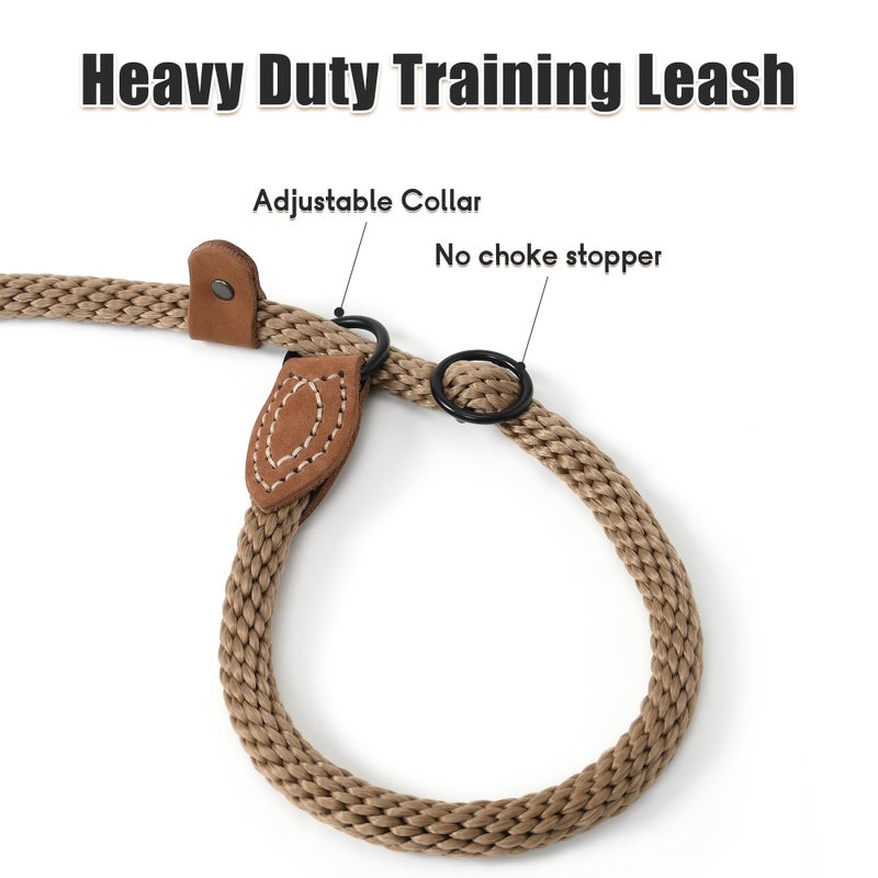 Mile High Life Slip Leads for Dogs | Heavy Duty Dog Training Leash | 4 Feet No Pull Slip Leashes w Leather Tip | Brown Rope Lead for Dogs Outside - Image 3